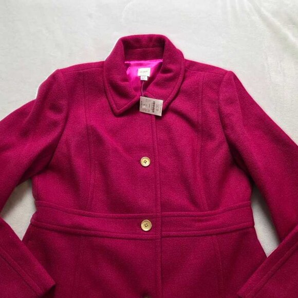 New 14 J Crew Factory wool-blend lady day coat in Brilliant Berry - Picture 4 of 11